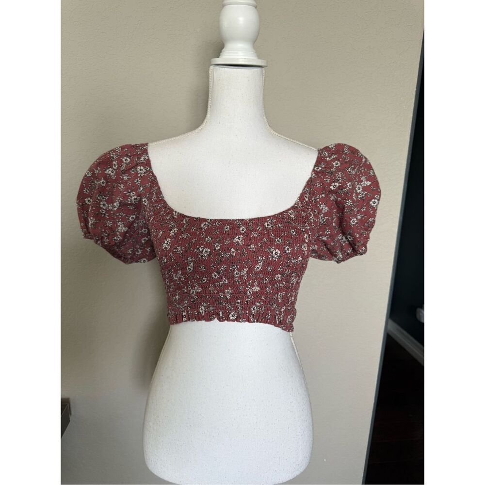 Altar’d State Mauve Balloon Sleeve Lace Up Crop Top XS